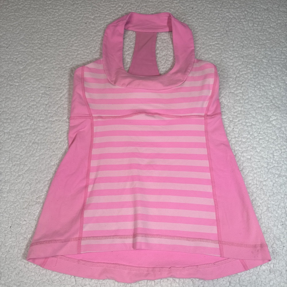 Lululemon Racerback Scoop Neck Tank Top Womens 6 Pink Stripes Yoga  2014 release